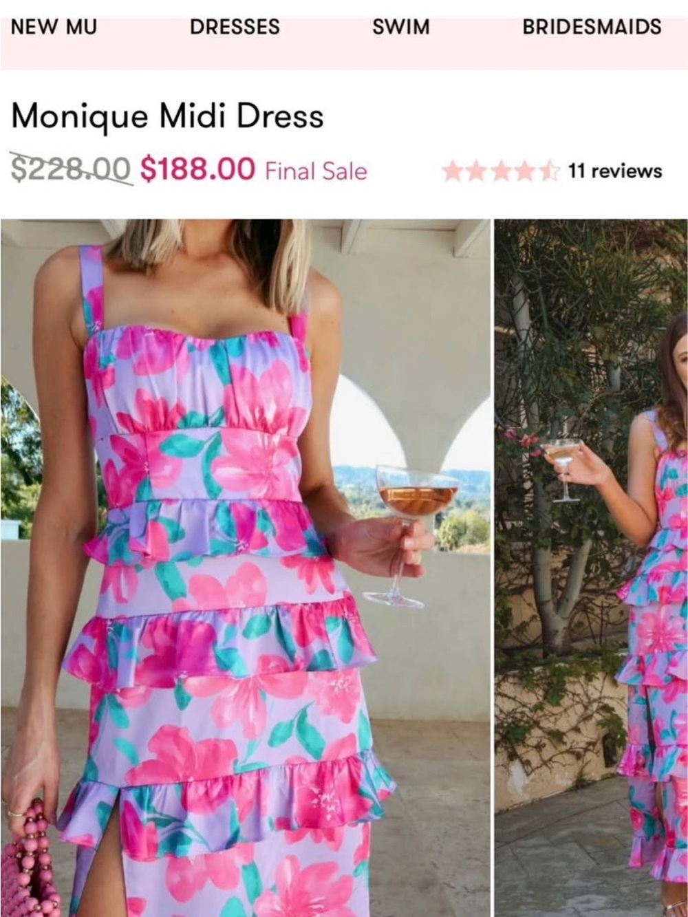 Show Me Your MuMu Monique Midi Dress - Pink & Green Floral